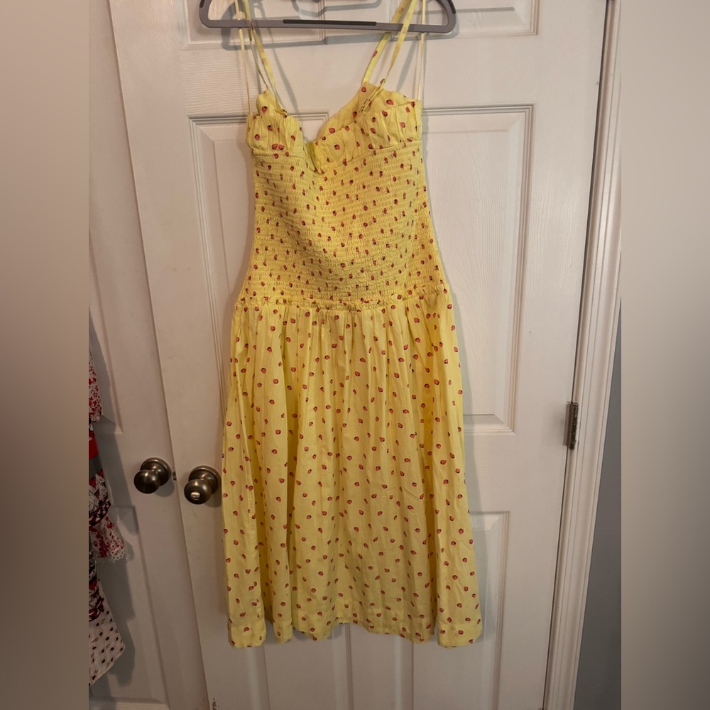 NWOT Free People Lavender Daze Midi Dress - Yellow with Strawberry Print Size M - Picture 6 of 7